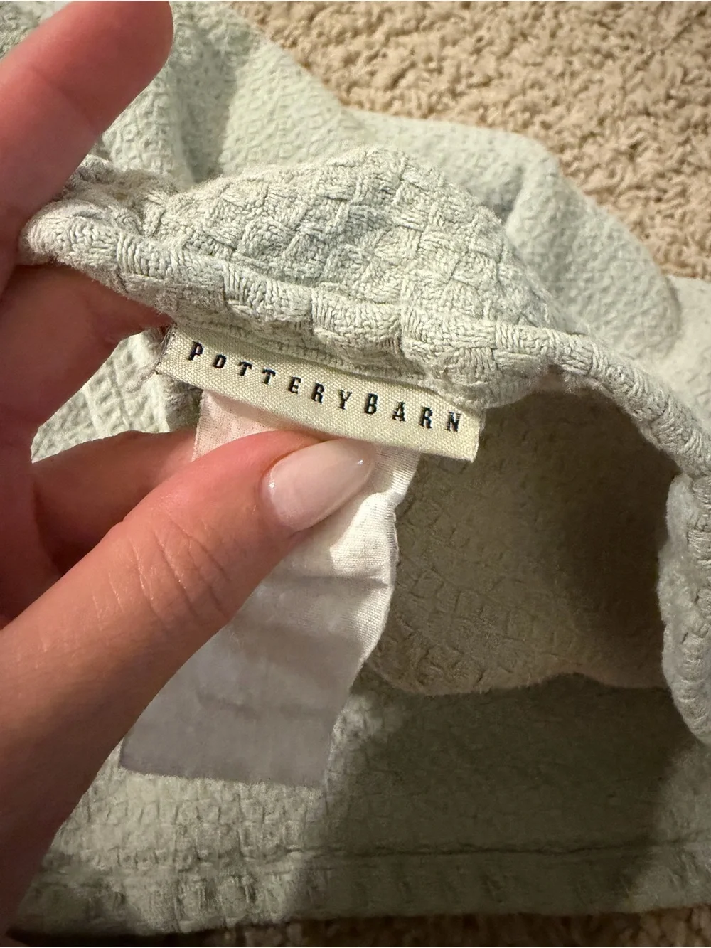 Pottery Barn Diamond cotton blanket light blue queen